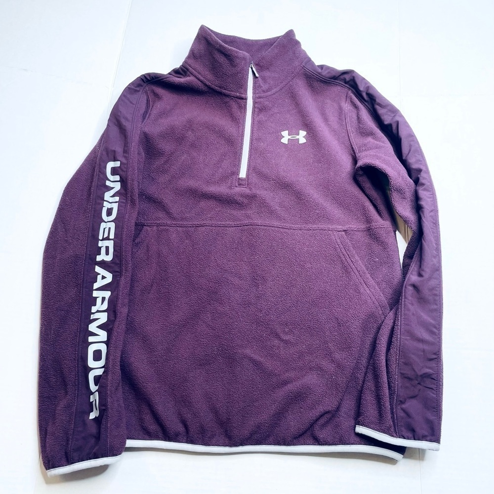 UNDER Armour ColdGear Purple Fleece Long Sleeve Half Zip Loose Pullover Youth XL
